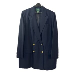 Lauren Ralph Lauren Worsted Wool Blazer Navy 16W Professional Coastal Office